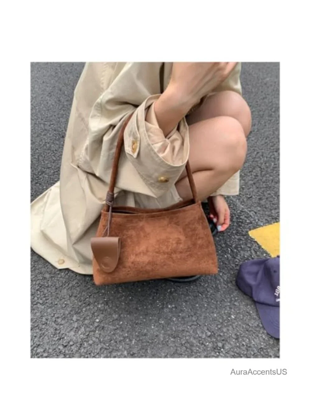 Faux Suede Top Handle Hobo Tote Bag Large Capacity Commuter Shoulder Bag
